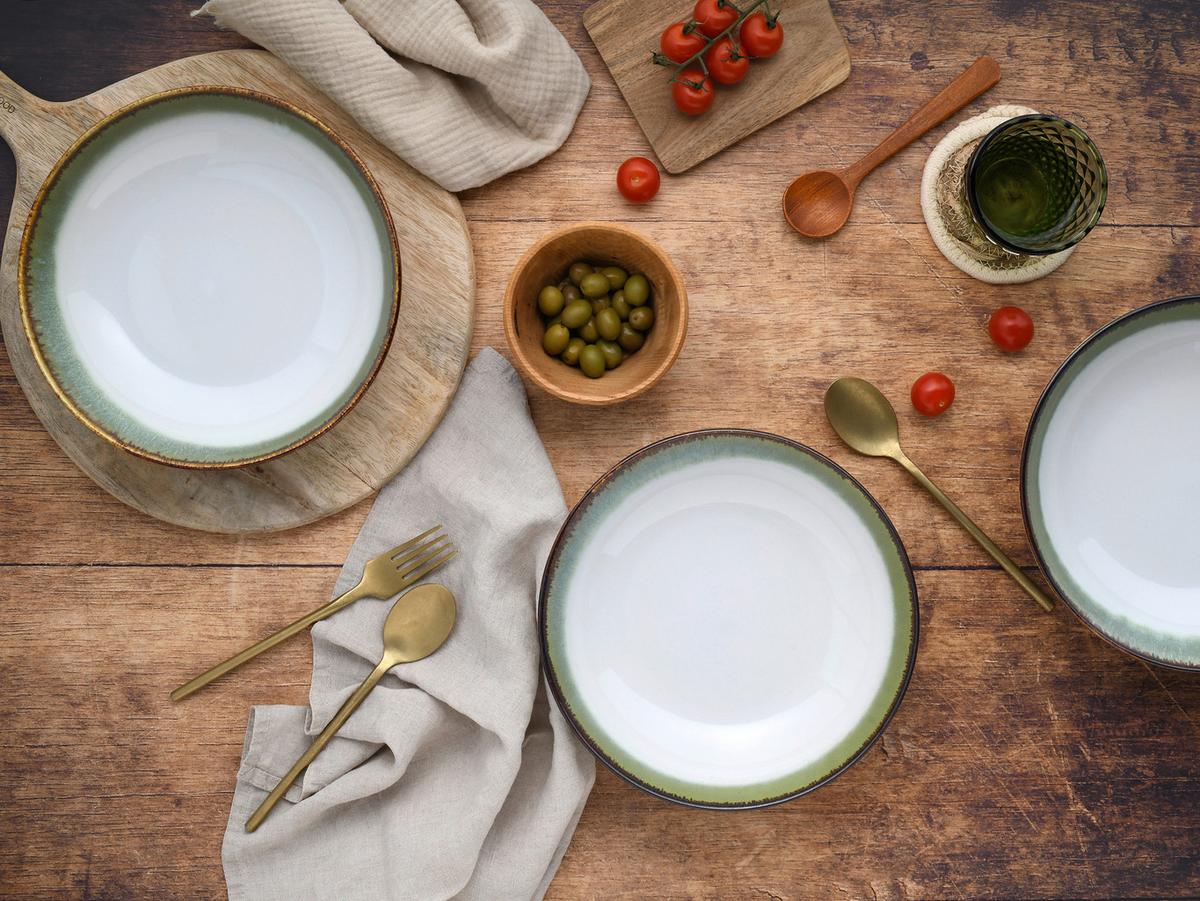 Schüsselset 4 -teilig. Cascade Steinzeug, Weiß/grün - Weiß/Grün, Design, Keramik - Creatable