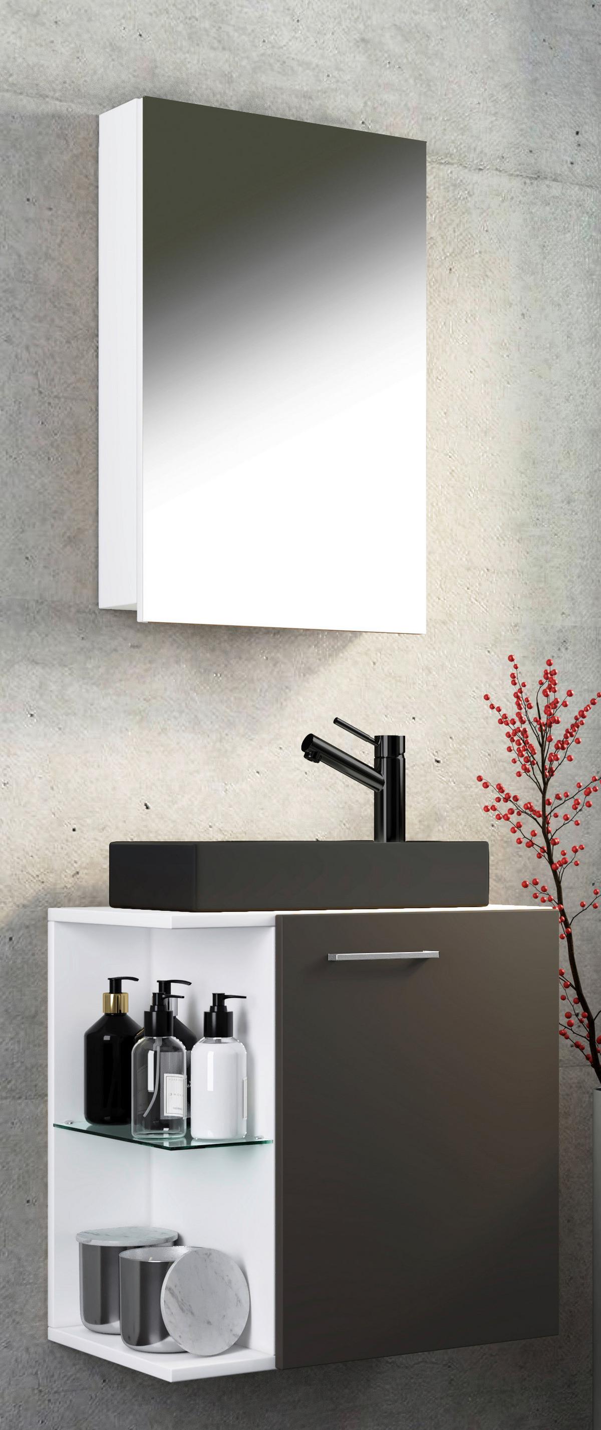 Gästebad Hausa Bl - Anthrazit/Schwarz, MODERN, Glas/Keramik (52cm) - MID.YOU