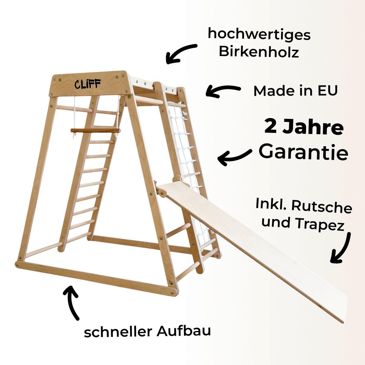 platzsparendes Klettergerüst natur - Birkefarben, Basics, Holz (84/105/113cm) - CLIFF