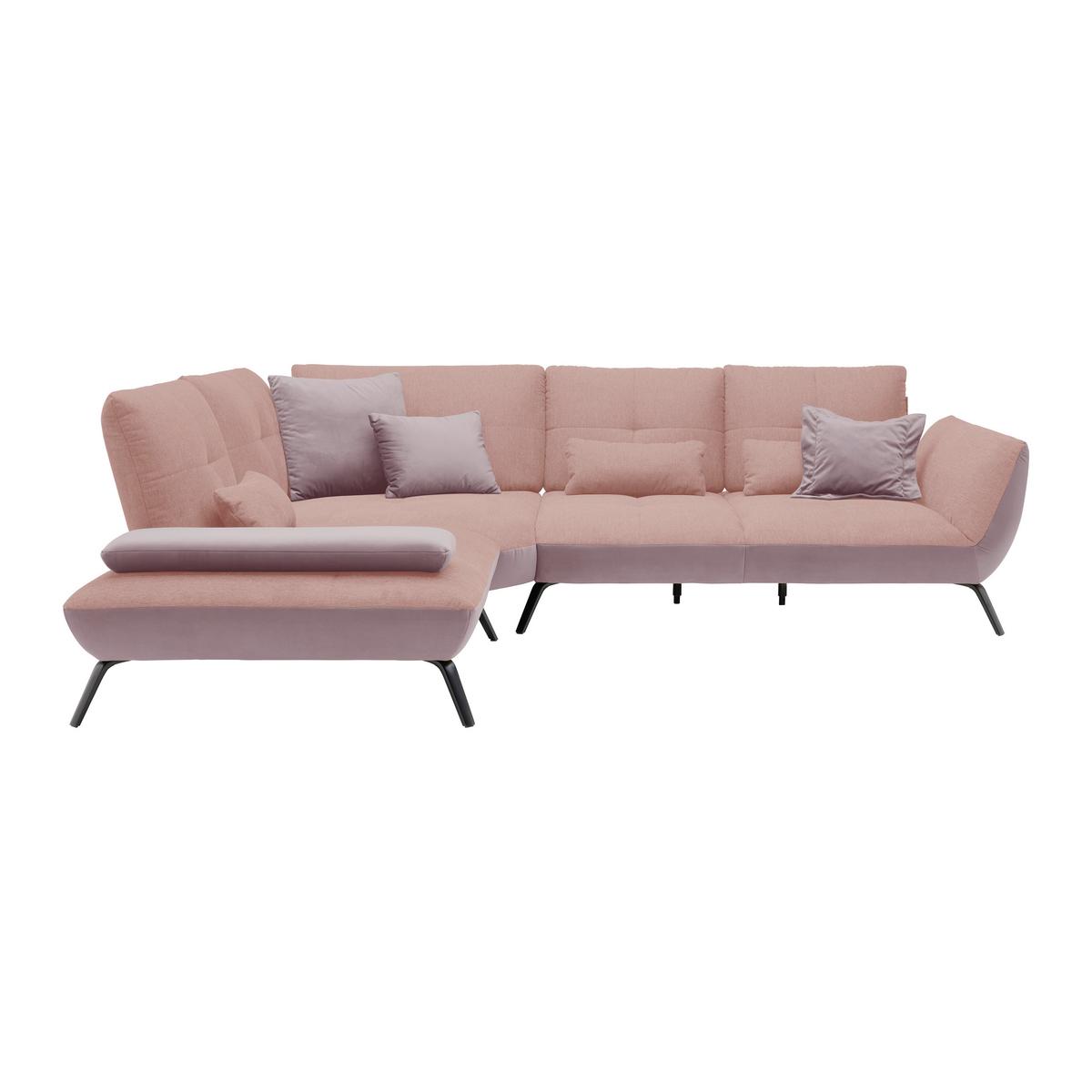 Rohová sedačka TRENDY, levá, šeříková / růžová - růžová/černá, Moderní, kov/kompozitní dřevo (250/93/310cm) - Premium Living