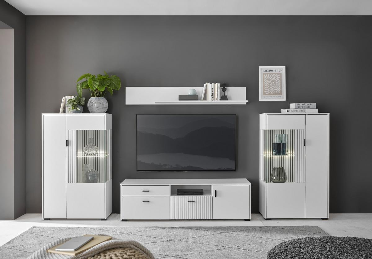 Wohnwand Hudson Schwarz/Weiß B: 320cm - Schwarz/Weiß, Design, Glas/Holzwerkstoff (320/180/42cm) - MID.YOU