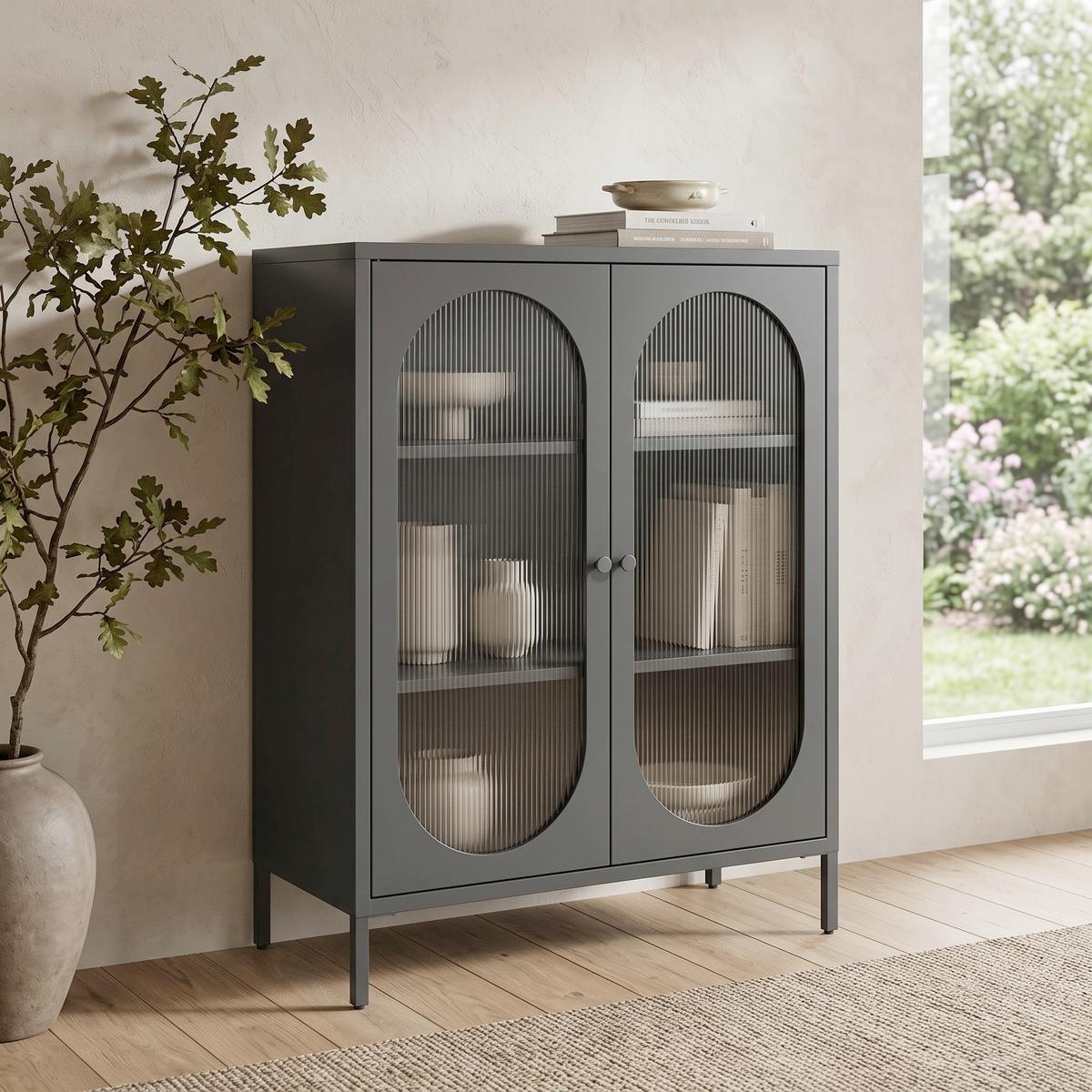 HIGHBOARD Luna Schwarz B: 80 cm - Schwarz, Design, Glas/Metall (80/102/40cm) - MID.YOU
