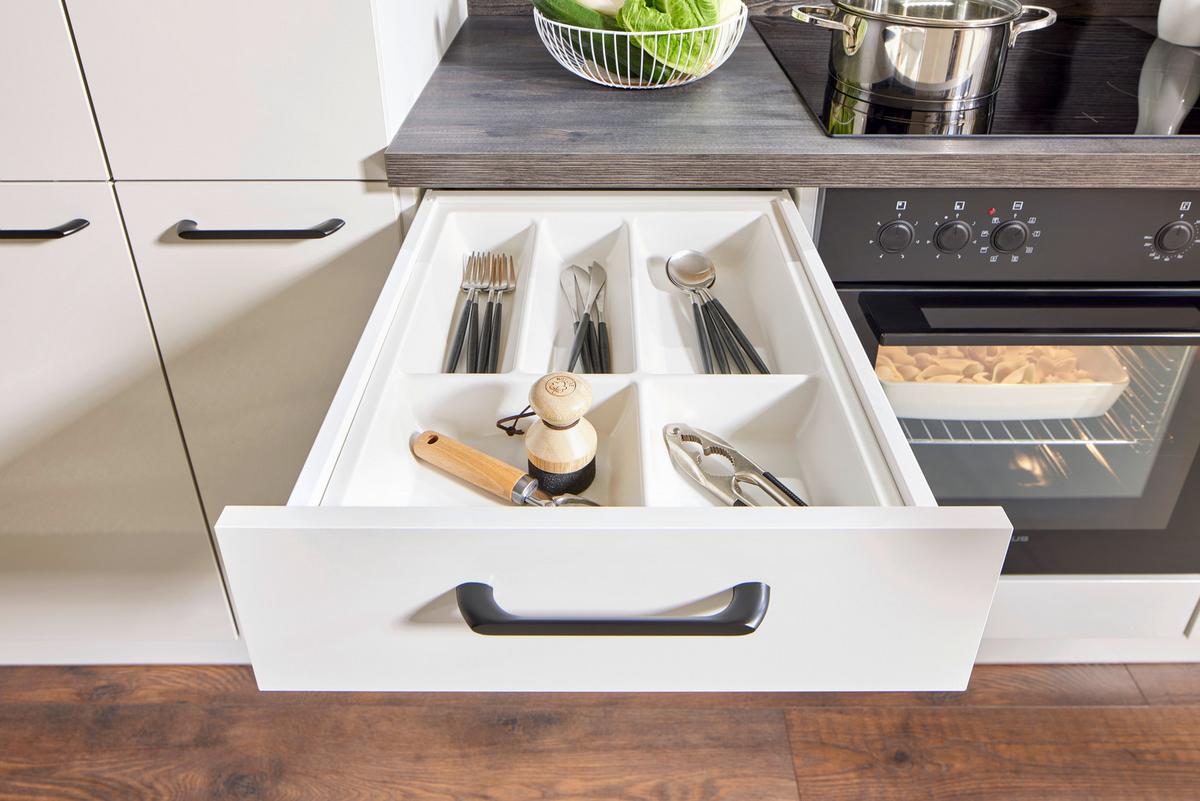 Küchenblock Pn215/Pn100 - Eiche dunkel/Hellgrau, Basics, Holzwerkstoff (290cm) - Pino