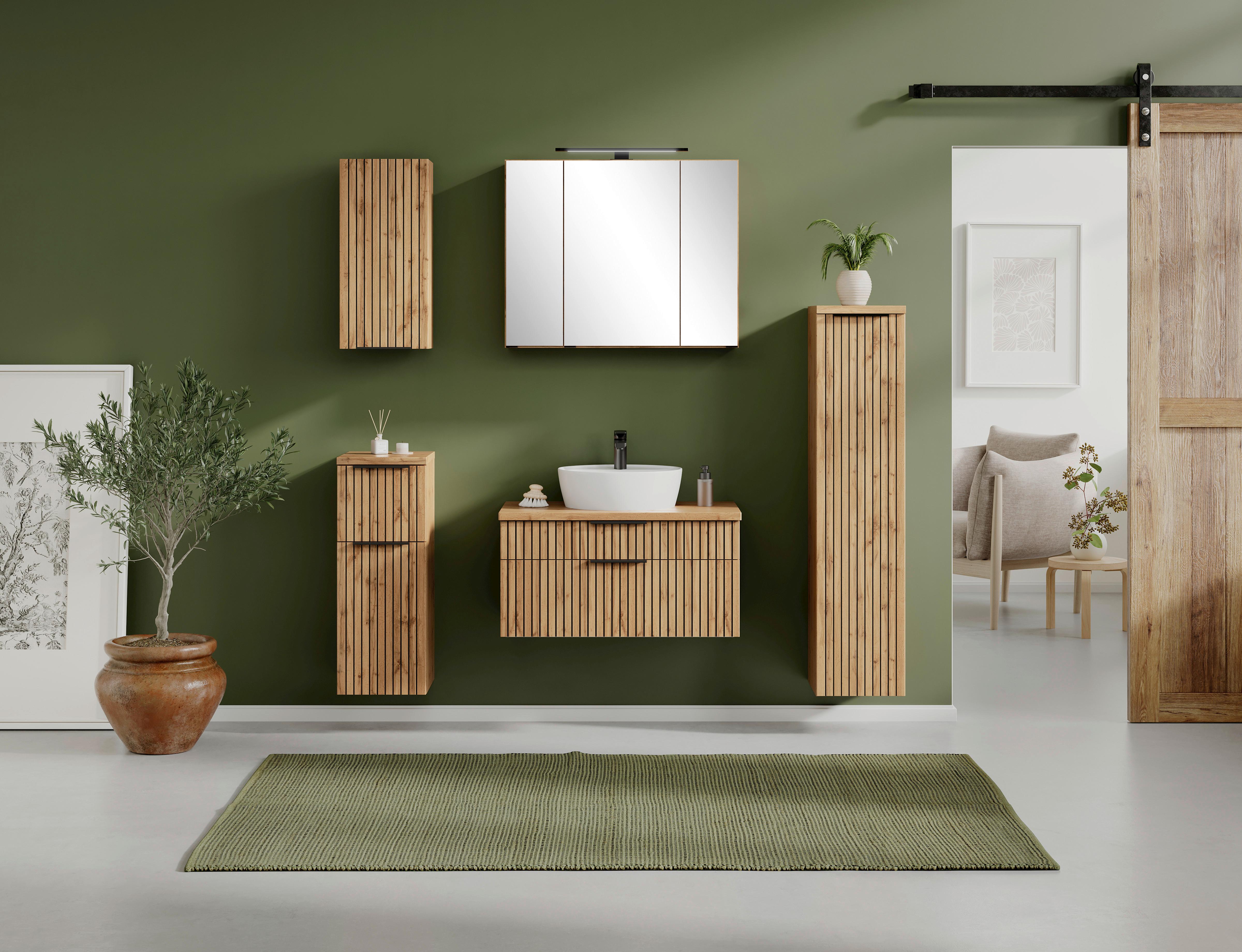 Waschbecken mit Unterschrank Chester B: 80 cm - Eiche Wotan/Schwarz, MODERN, Keramik/Holzwerkstoff (80cm) - Held