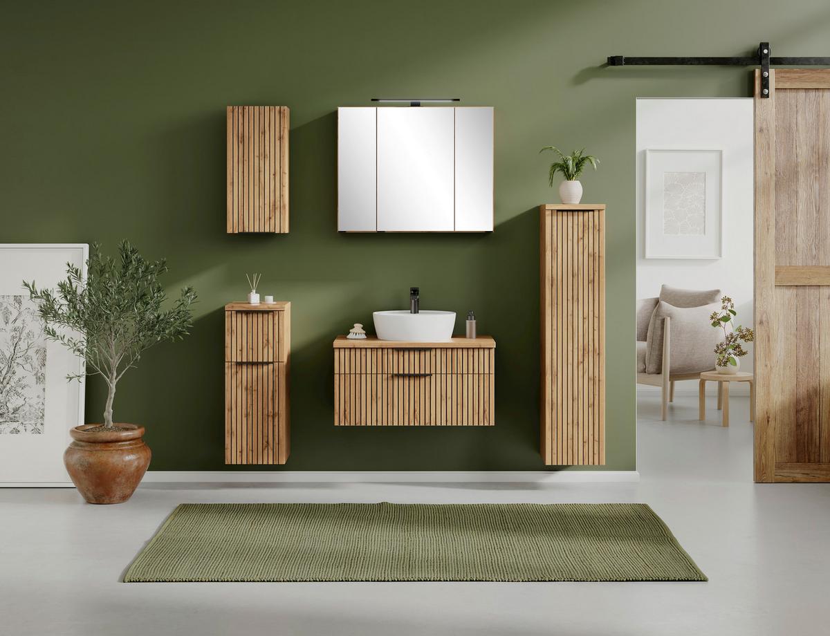 Waschbecken Mit Unterschrank Chester B: 80 Cm - Eiche Wotan/Schwarz, MODERN, Keramik/Holzwerkstoff (80cm) - Held