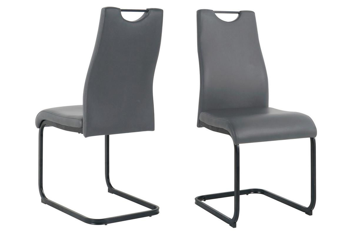 Stuhl-set Lederlook Grau, B: 42cm - Schwarz/Grau, Design, Kunststoff/Textil (42/98/56cm) - Livetastic