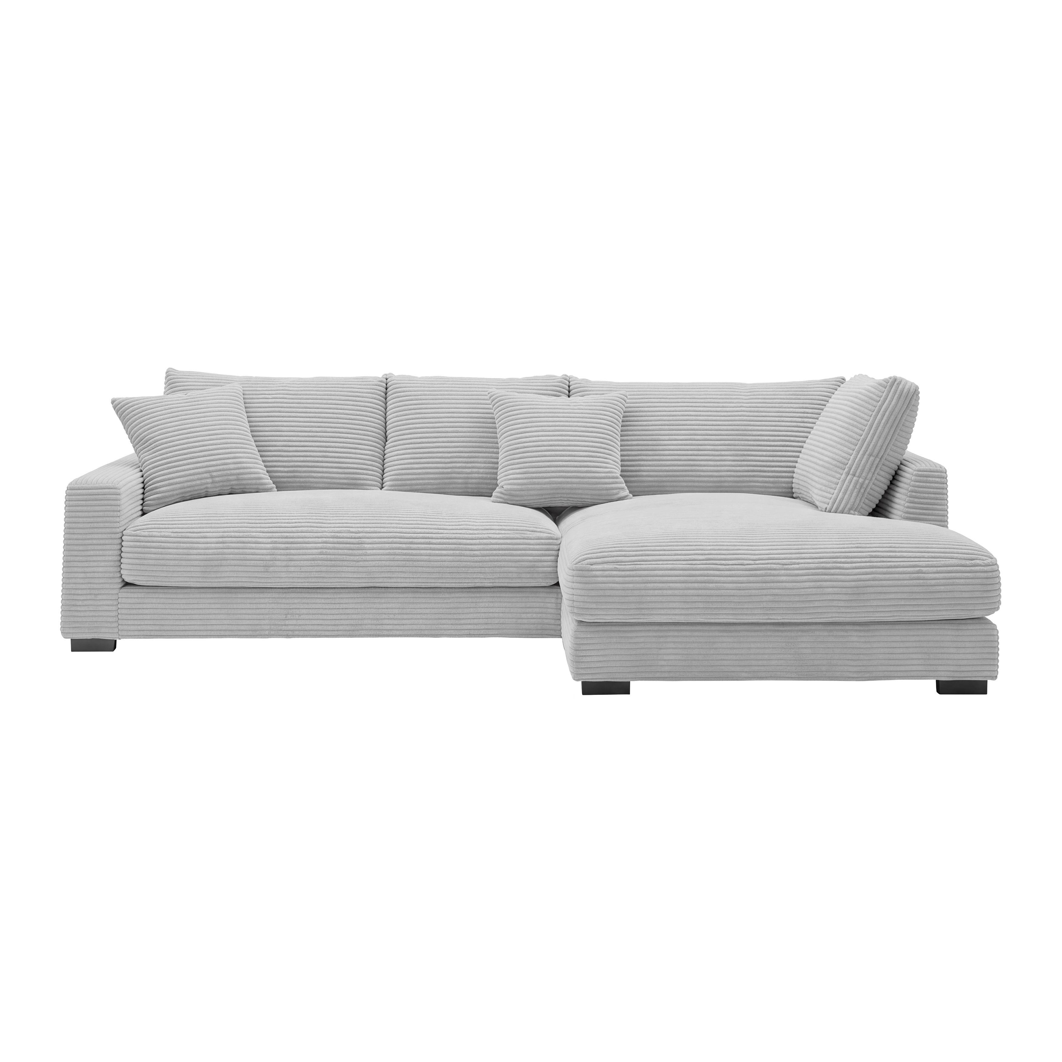 Rohová sedačka PEDRO, pravá, světle šedý manšestr - černá/světle šedá, Moderní, textil/plast (300/190cm) - Mömax