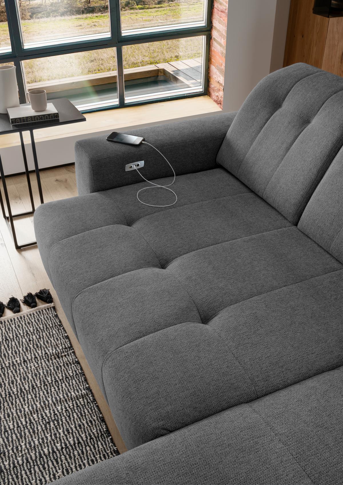 Ecksofa Mit Usb Anschluss Sano, Anthrazit, S: 258x180 Cm - Anthrazit/Schwarz, MODERN, Textil (258/180cm) - Livetastic