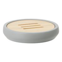 Miska na mydlo Kim - sivá/prírodná farba, drevo/kameň (12/2,5cm)