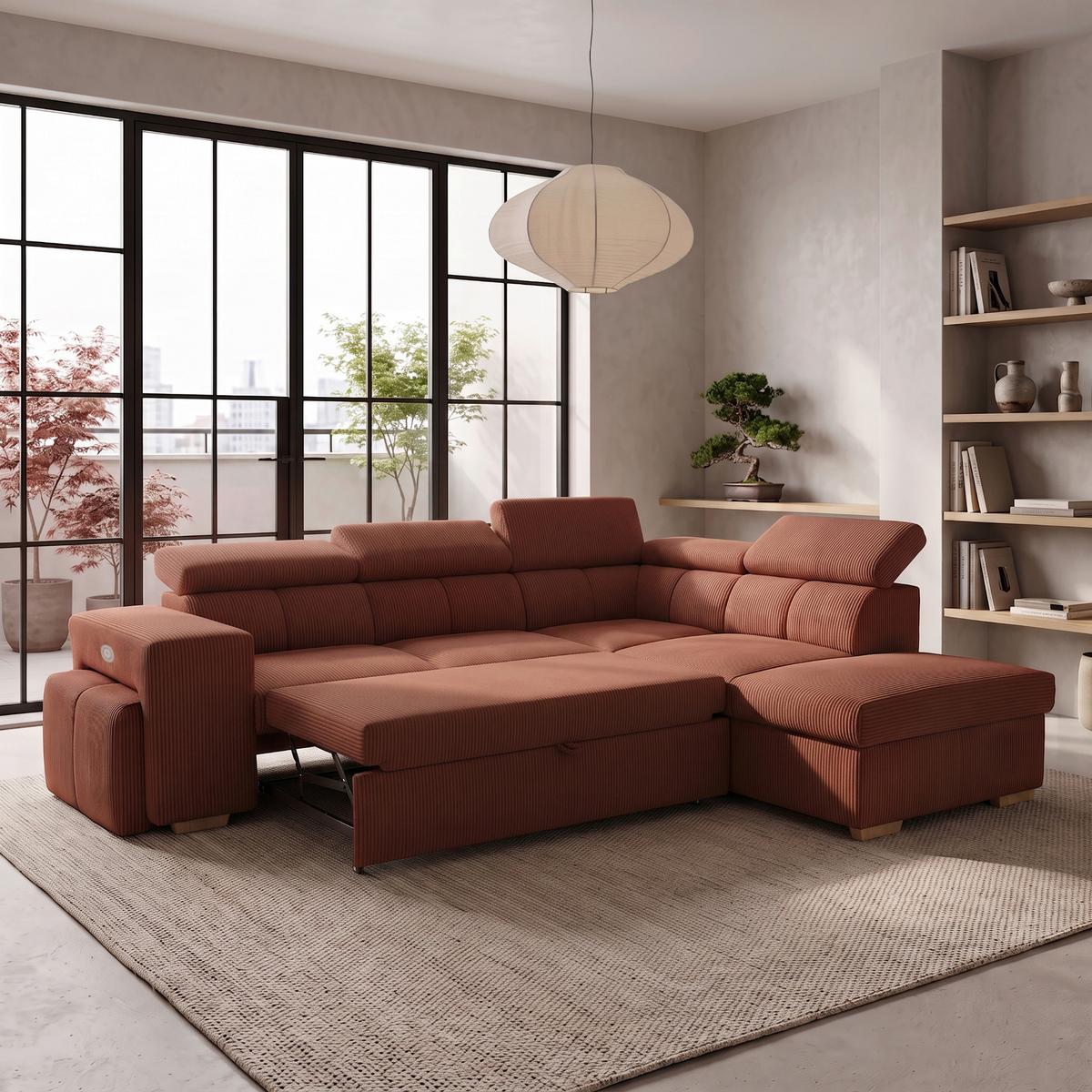 Ecksofa Sirius L terracotta, 267x218cm - Eichefarben/Terracotta, KONVENTIONELL, Holz/Holzwerkstoff (267/218cm)