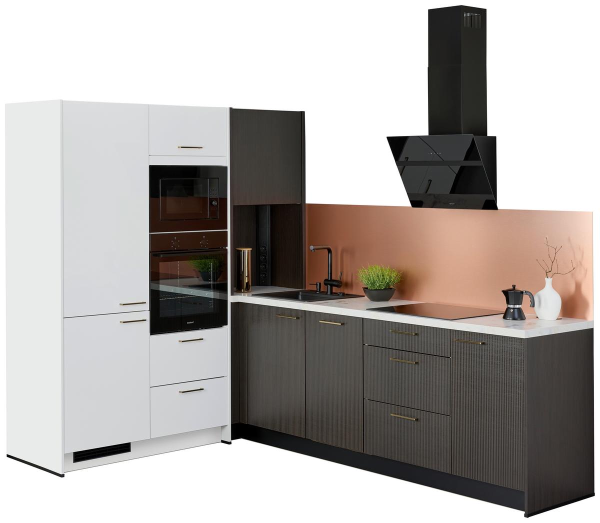 Eckküche Star/stripe - Weiß Hochglanz/Dunkelbraun, Design, Holzwerkstoff (188,3/266,6cm) - Express-Kuechen