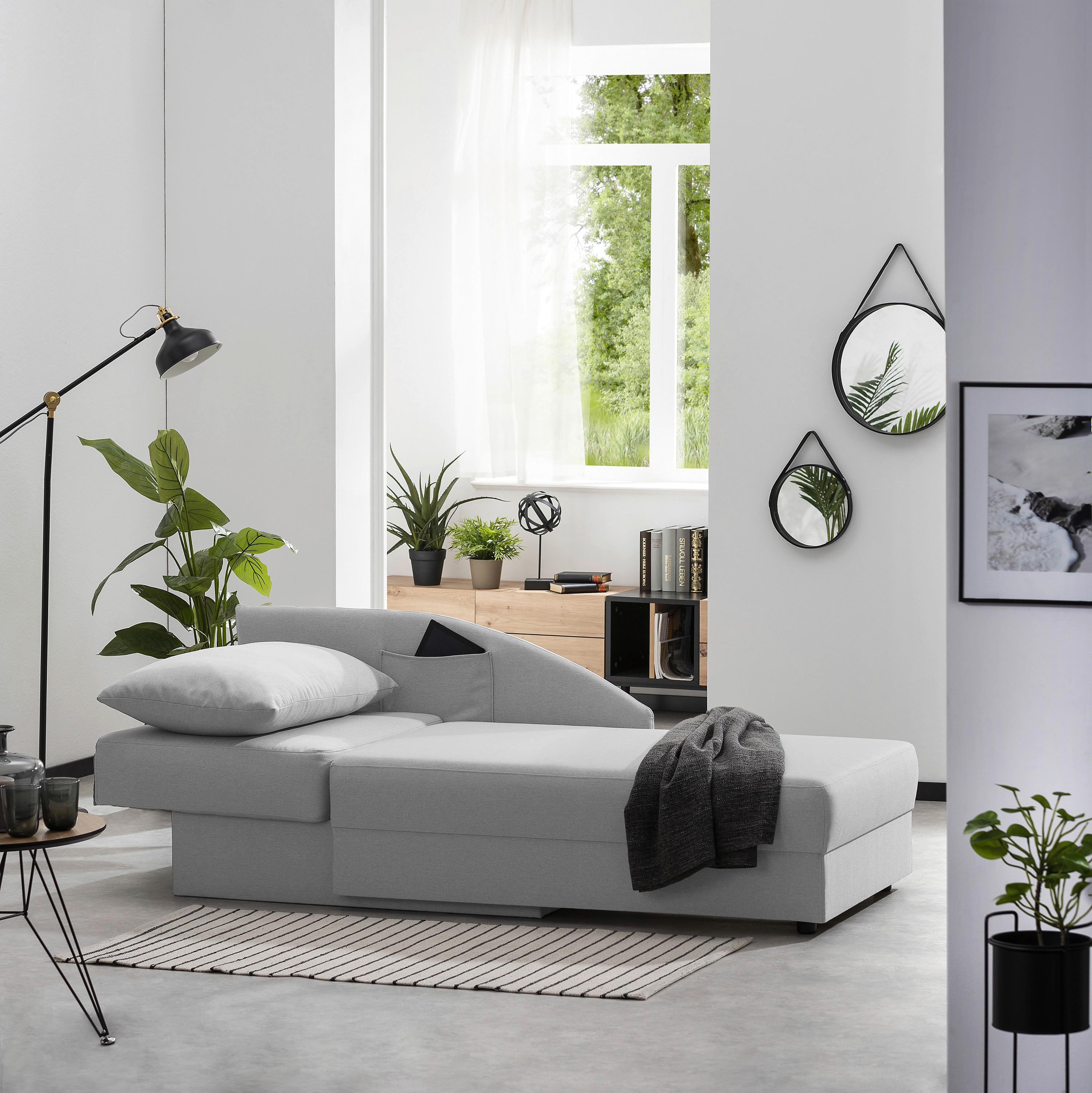 Recamiere Tobi L: 154cm Rechts Hellgrau mit Bettkasten - Hellgrau, Design, Textil (154/86/93cm) - Max Winzer