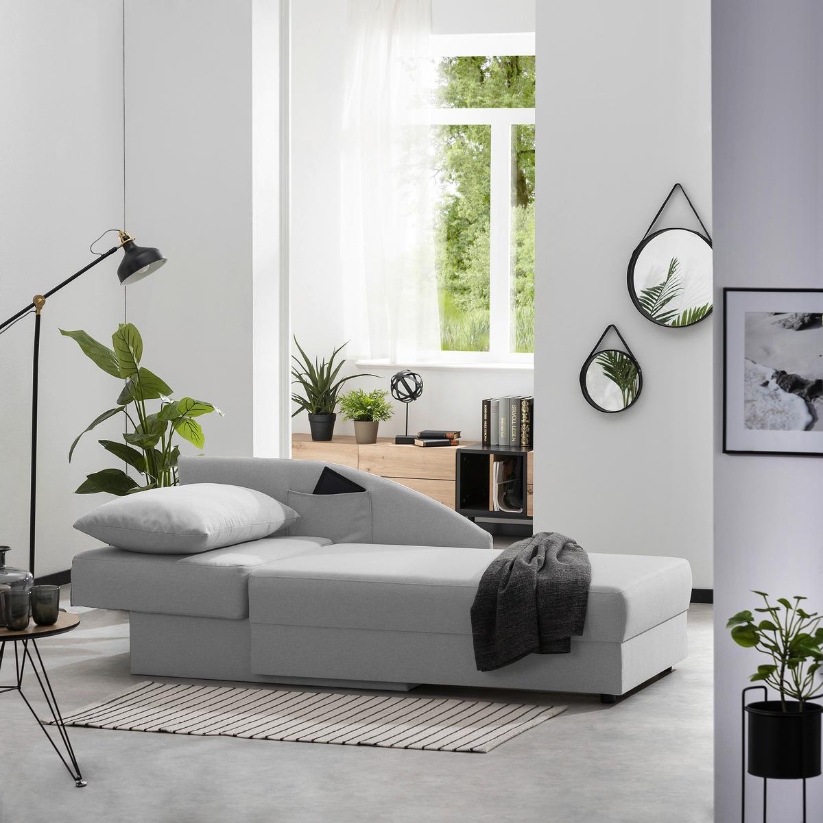 Recamiere Tobi L: 154cm Rechts Hellgrau Mit Bettkasten - Hellgrau, Design, Textil (154/86/93cm) - Max Winzer