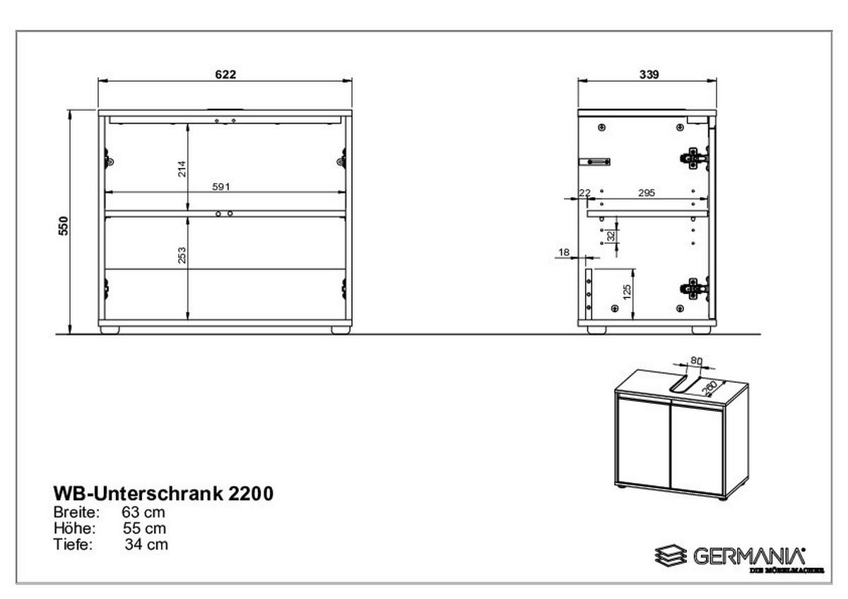 Waschbeckenunterschrank Gw-Lemont Graphitfarben - Schwarz/Graphitfarben, MODERN, Holzwerkstoff (63/55/34cm) - Germania