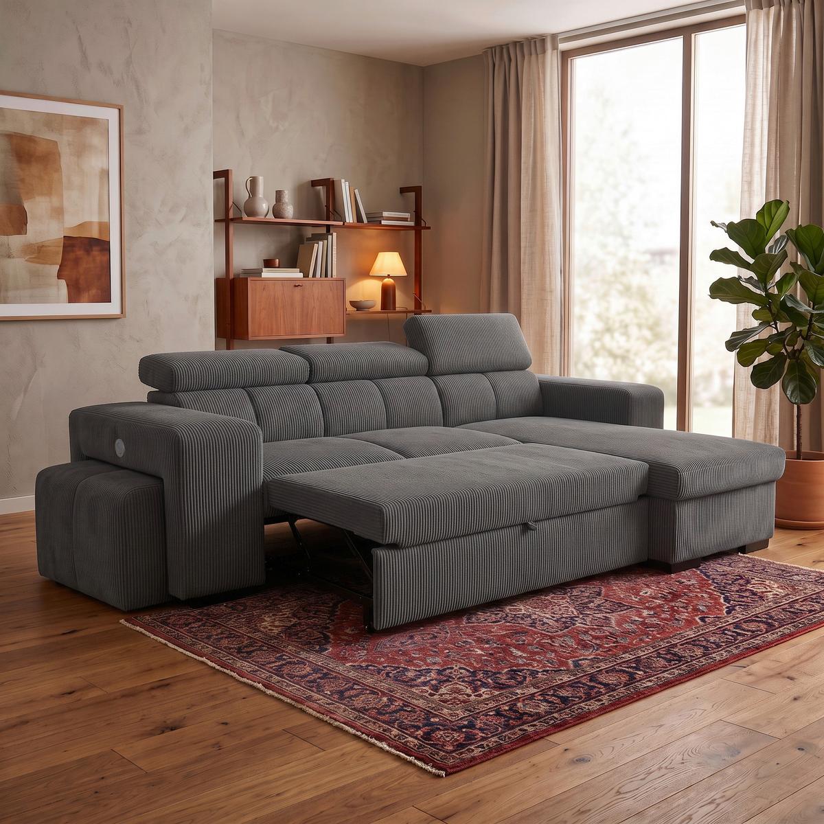 Schlafsofa Sirius M anthrazit, 251x165cm - Anthrazit, KONVENTIONELL, Holz/Holzwerkstoff (251/165cm)