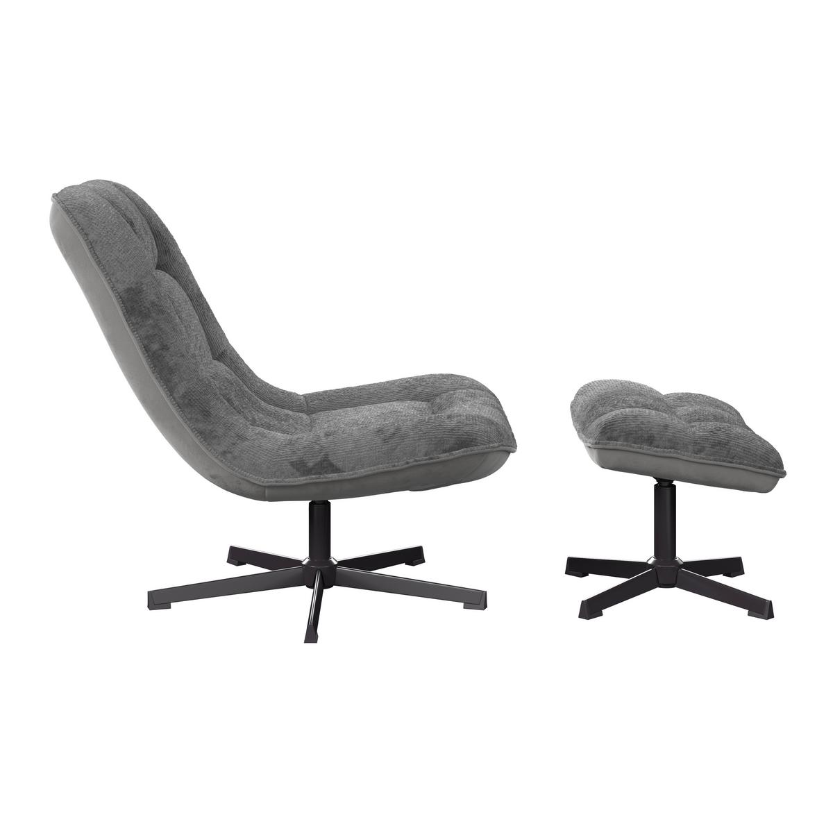 Relaxsessel Sofia Chenille grau, B: 77 cm - Schwarz/Grau, MODERN, Textil/Metall (77/88/94cm)