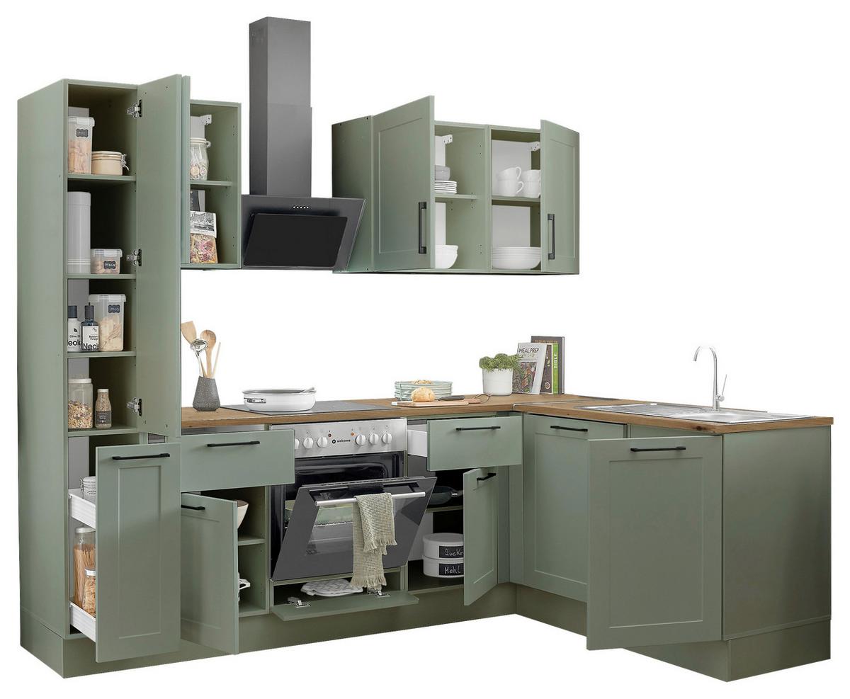 Eckküche Marseille Grün/eiche Dekor S: 250x175 Cm - Eiche Artisan/Grün, Design, Holzwerkstoff (250/175cm) - MID.YOU