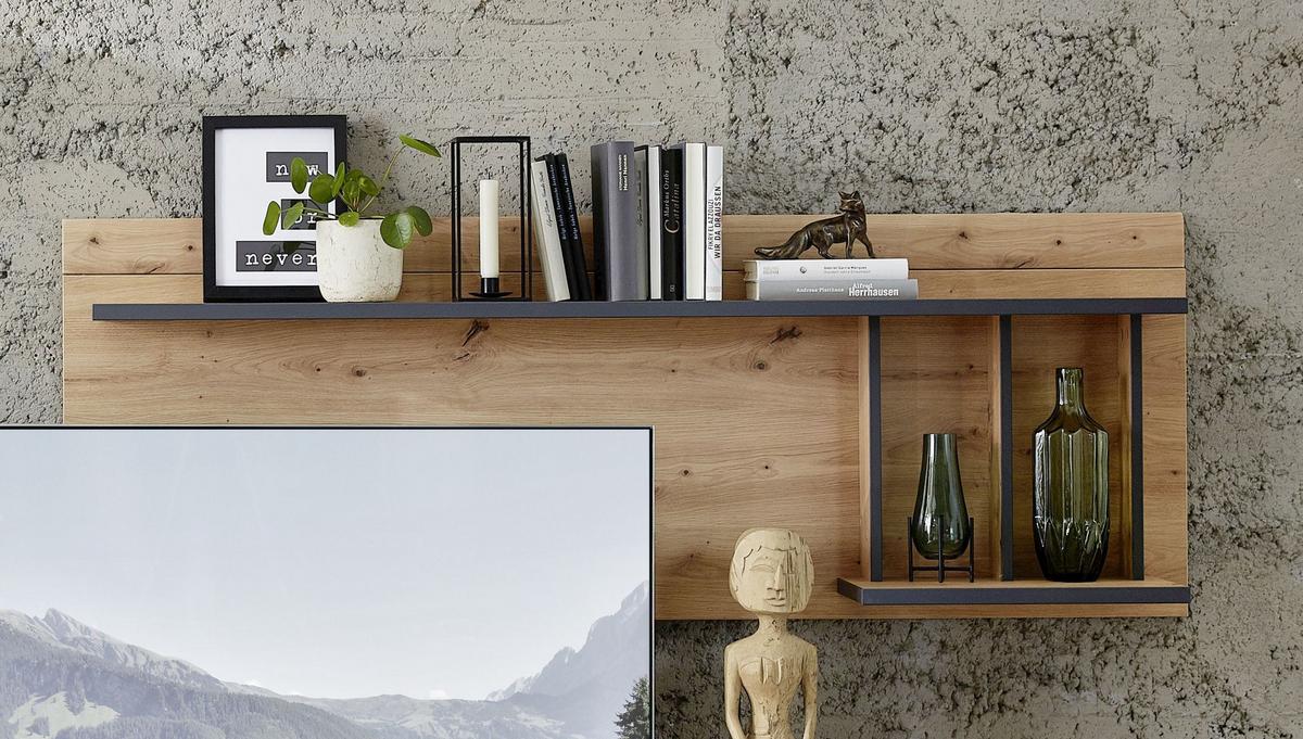 Wohnwand Madera Ii 40a6hh89 - Eichefarben/Graphitfarben, MODERN, Glas/Holzwerkstoff (300/201/47cm) - Livetastic