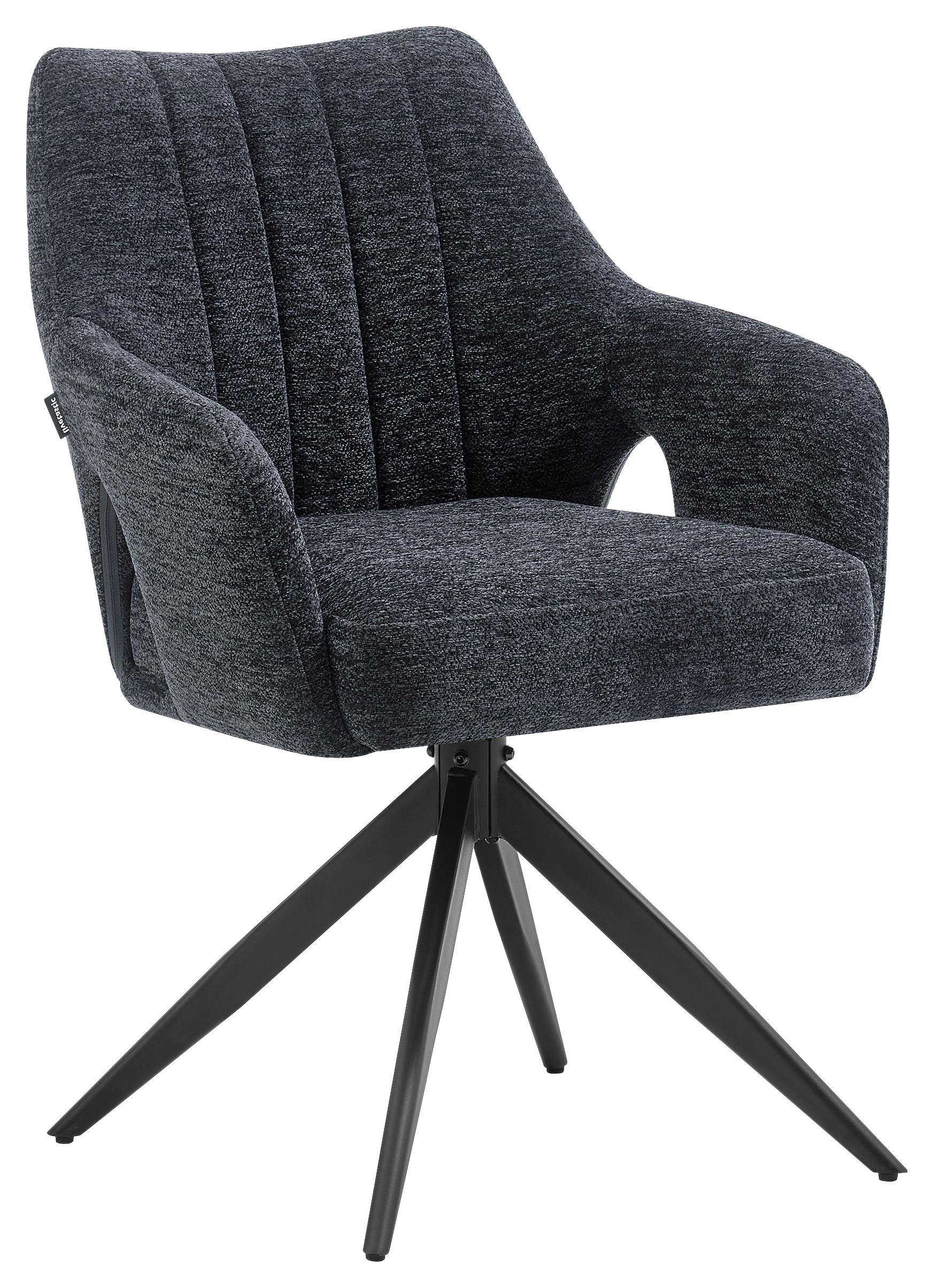 Armlehnstuhl Flow Grau/Schwarz B: 57,5 cm - Schwarz/Grau, MODERN, Holz/Textil (57,5/85/62cm) - Livetastic