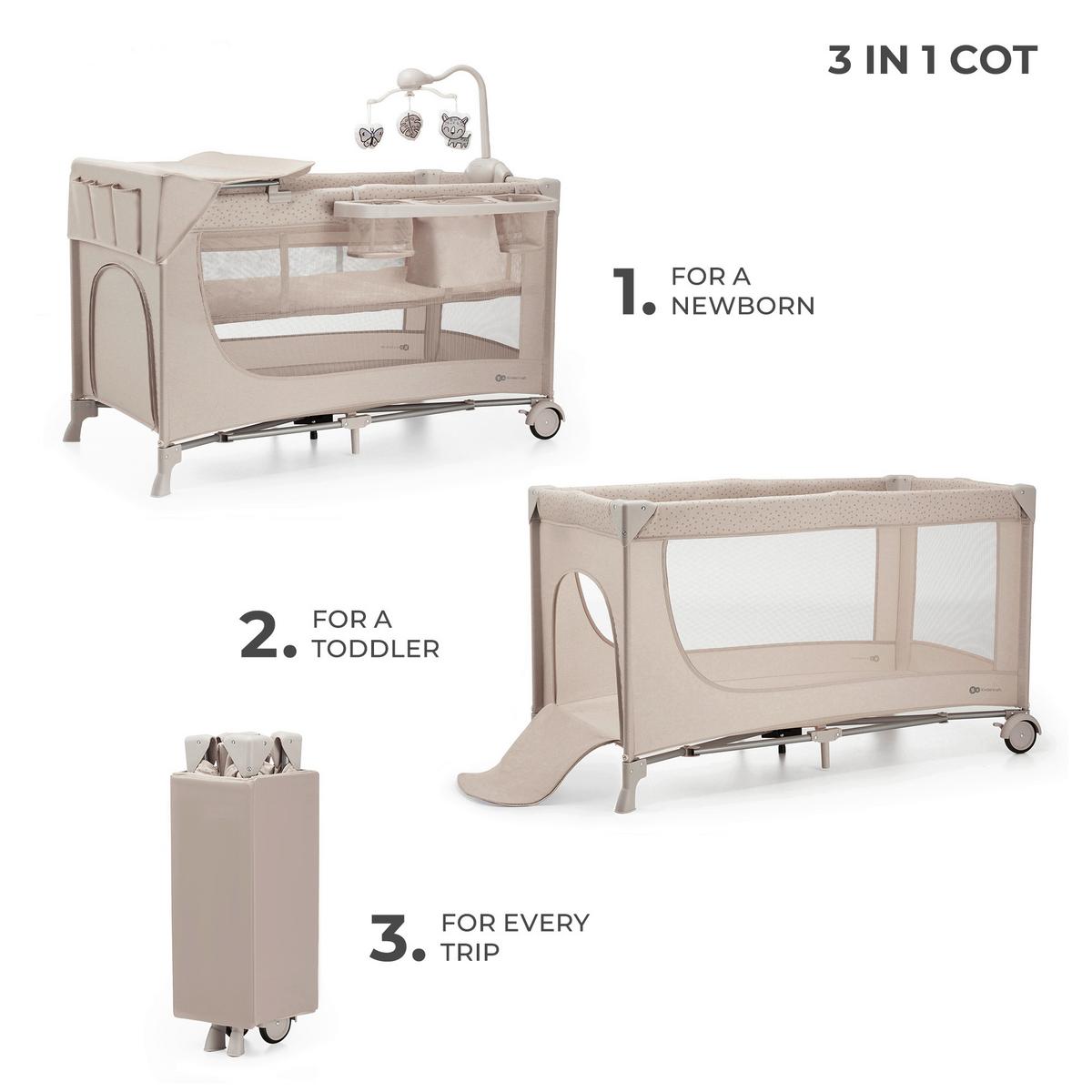 Reisebett Joy 2 3-In-1 Beige, Lf: 60x120cm - Beige, Basics (60/120cm) - Kinderkraft
