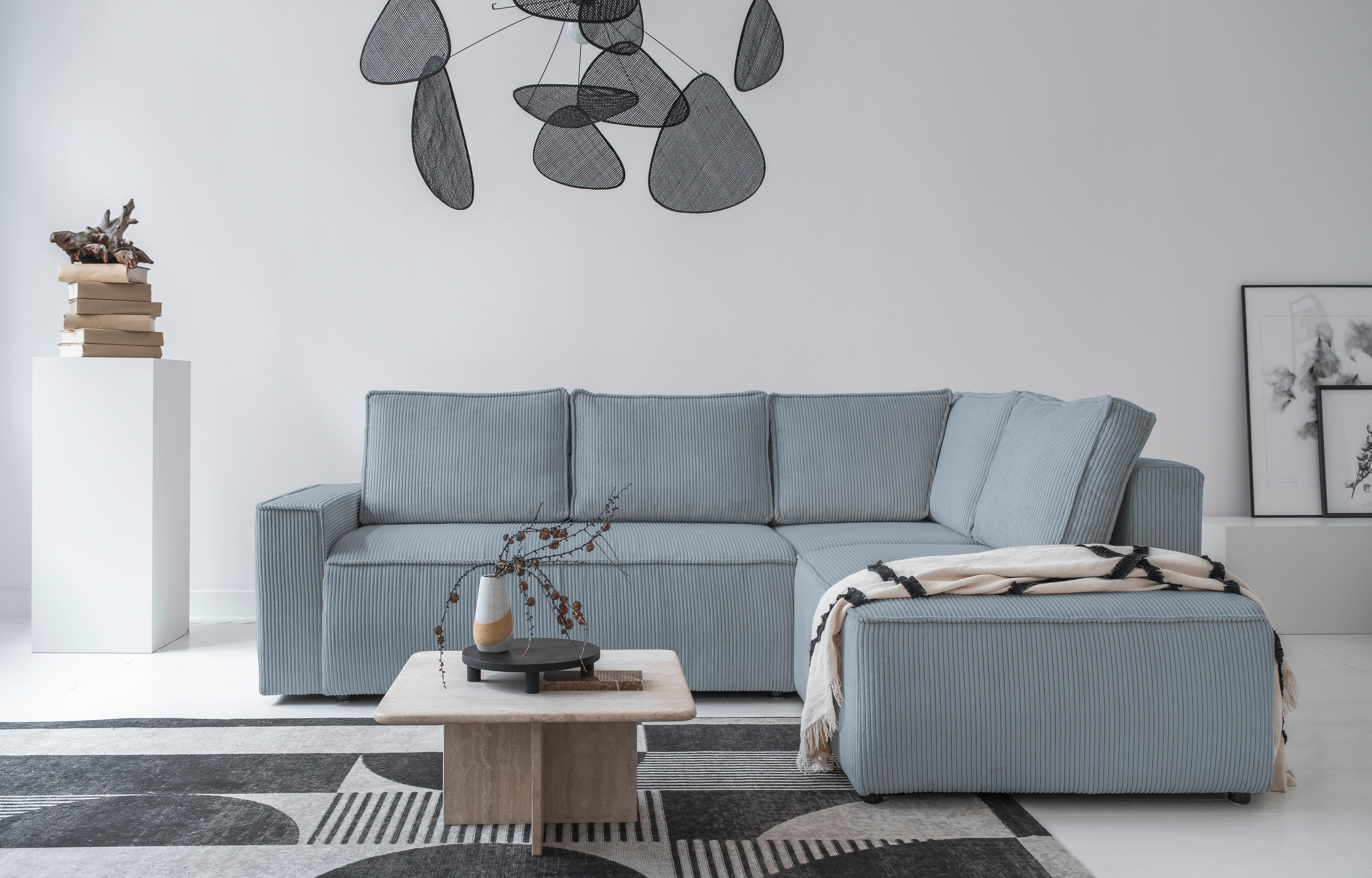 Sedačka OLIVER, pravá, světle šedá barva - černá/světle šedá, Design, textil/plast (247/194cm) - MID.YOU