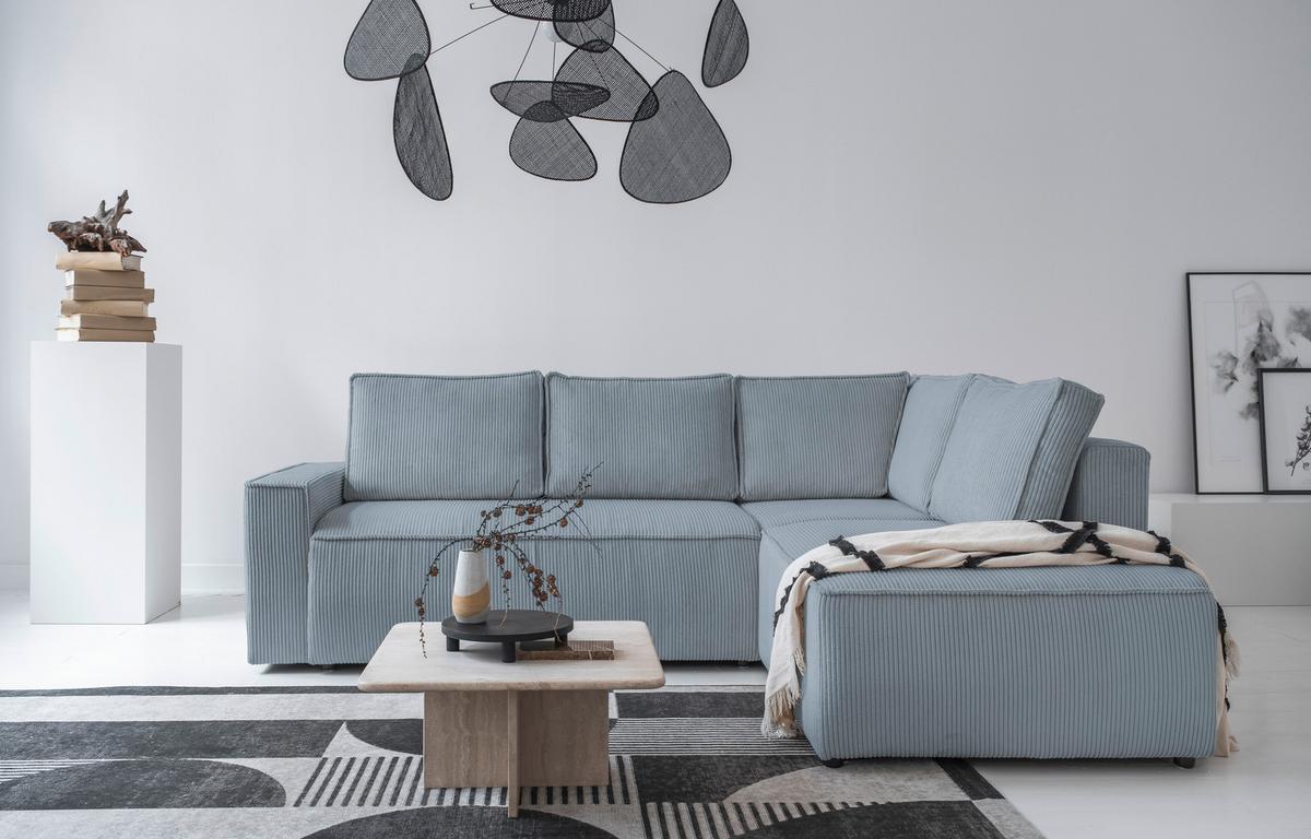 Sedačka OLIVER, pravá, světle šedá barva - černá/světle šedá, Design, textil/plast (247/194cm) - MID.YOU