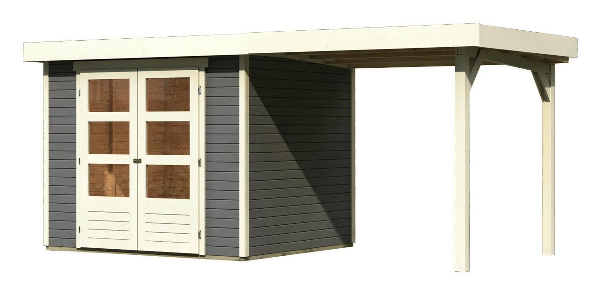 Gartenhaus m. Anbaudach terragrau 482x211x217cm - Grau, Holz (482/211/217cm) - Karibu