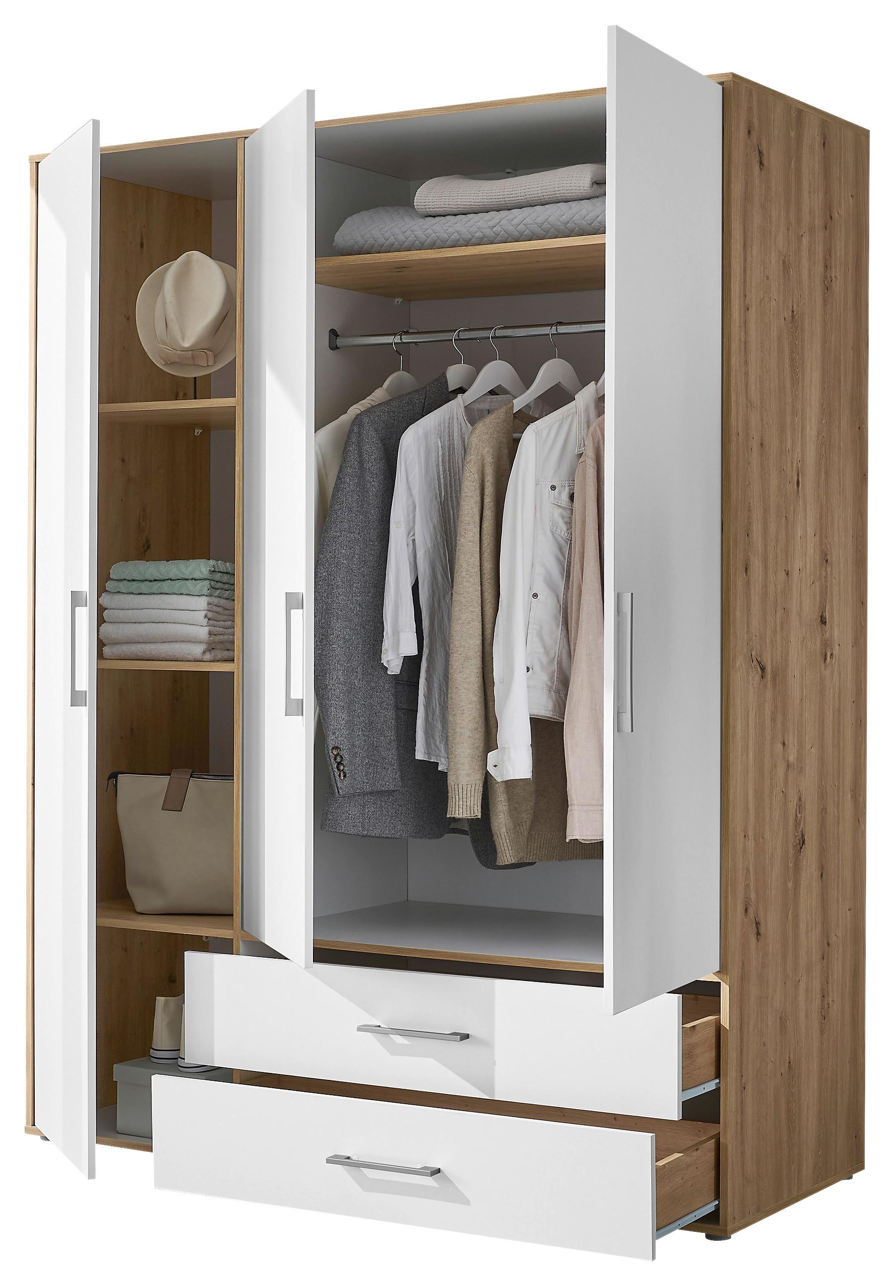 Kleiderschrank 3trg Lembo San Remo/Weiß B: 155 cm - Weiß/Eiche Artisan, Basics, Holzwerkstoff (155/195/60cm)