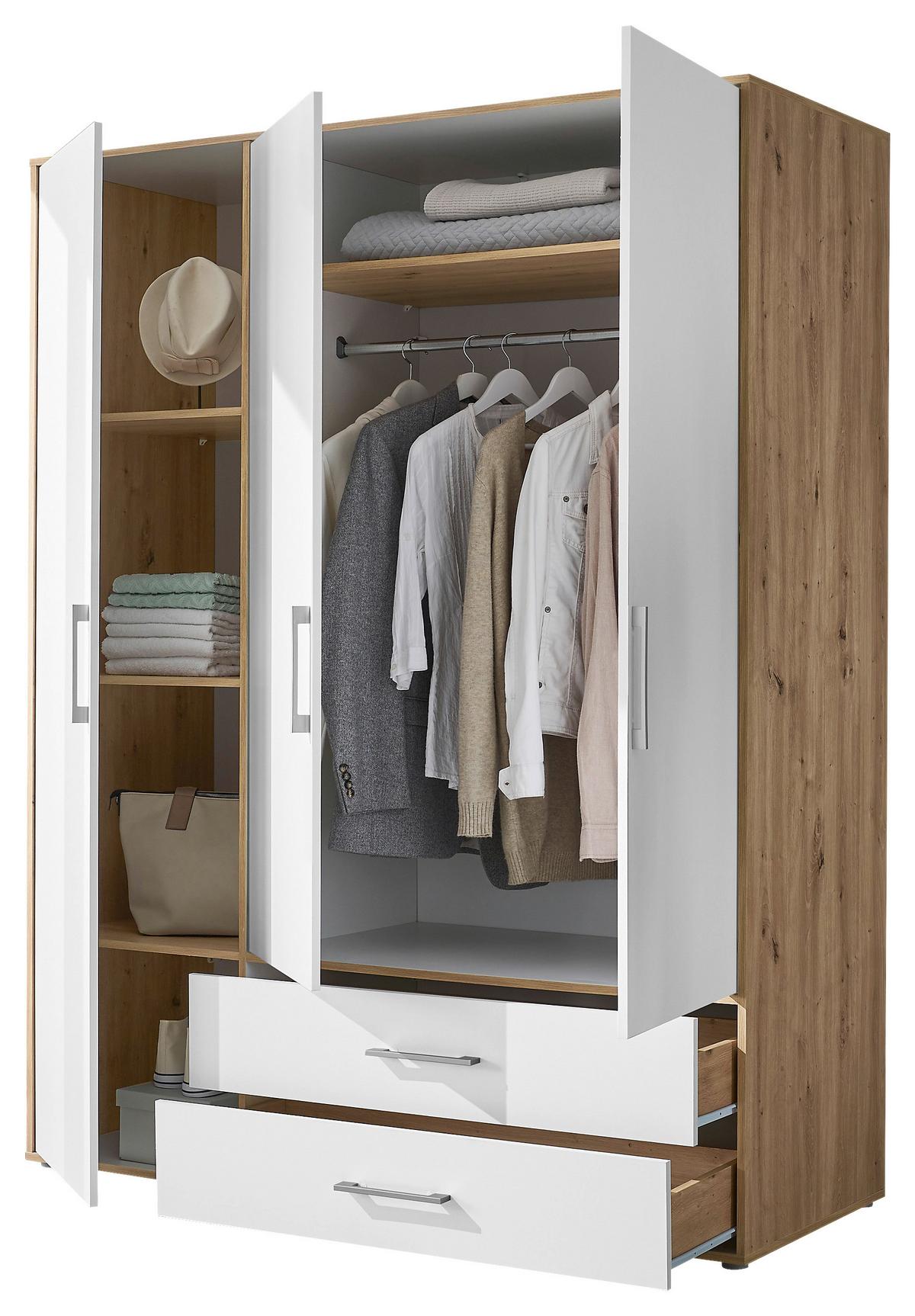 Kleiderschrank 3trg Lembo San Remo/weiß B: 155 Cm - Weiß/Eiche Artisan, Basics, Holzwerkstoff (155/195/60cm)