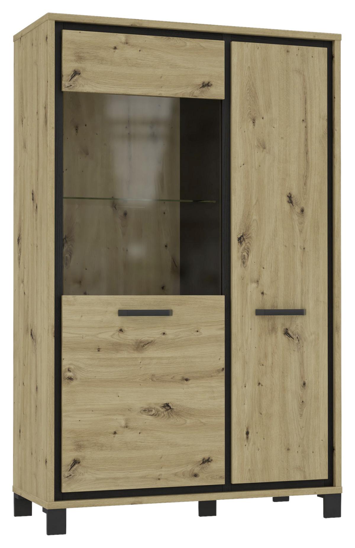 Highboard mit Glaselement 102 cm Trondheim, Eiche Dekor - Eichefarben/Schwarz, Basics, Glas/Holzwerkstoff (101.4/161/41.5cm) - Livetastic