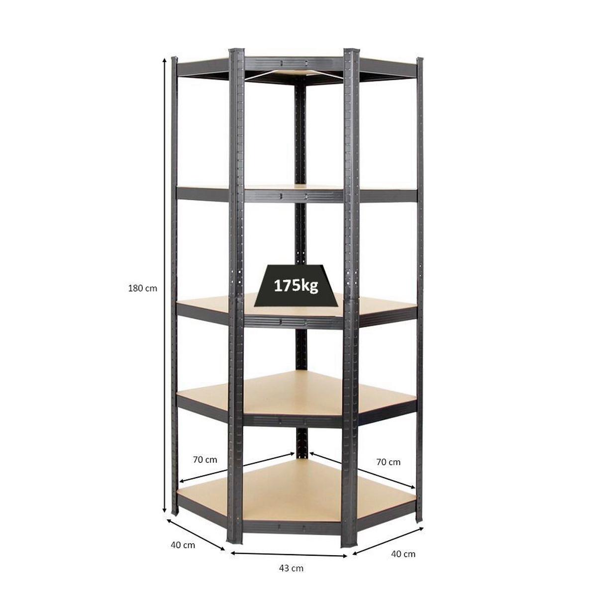 Schwerlastregal Theo -Eck - Schwarz, Trend, Holzwerkstoff/Metall (90/40/180cm) - Homezone
