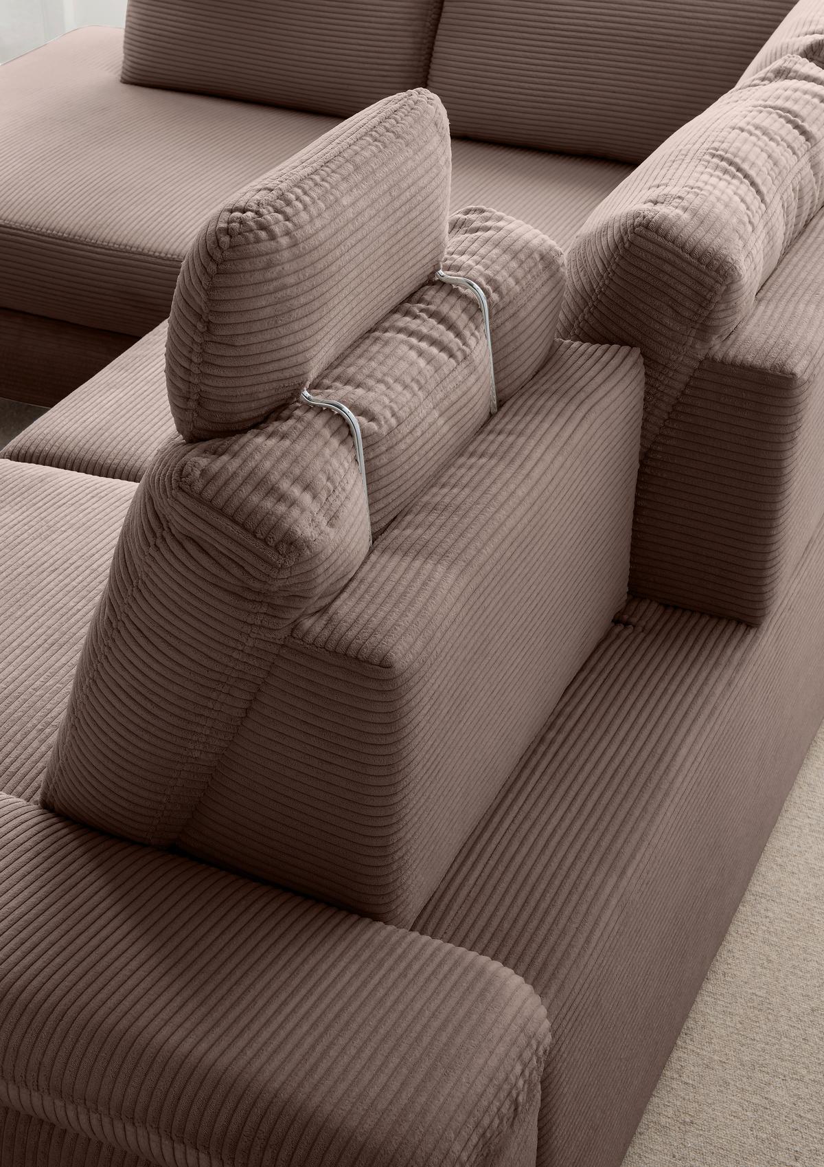 Eckschlafsofa Positano Graubraun S: 261x206 cm - Wildeiche/Graubraun, MODERN, Textil (261/206cm) - Livetastic