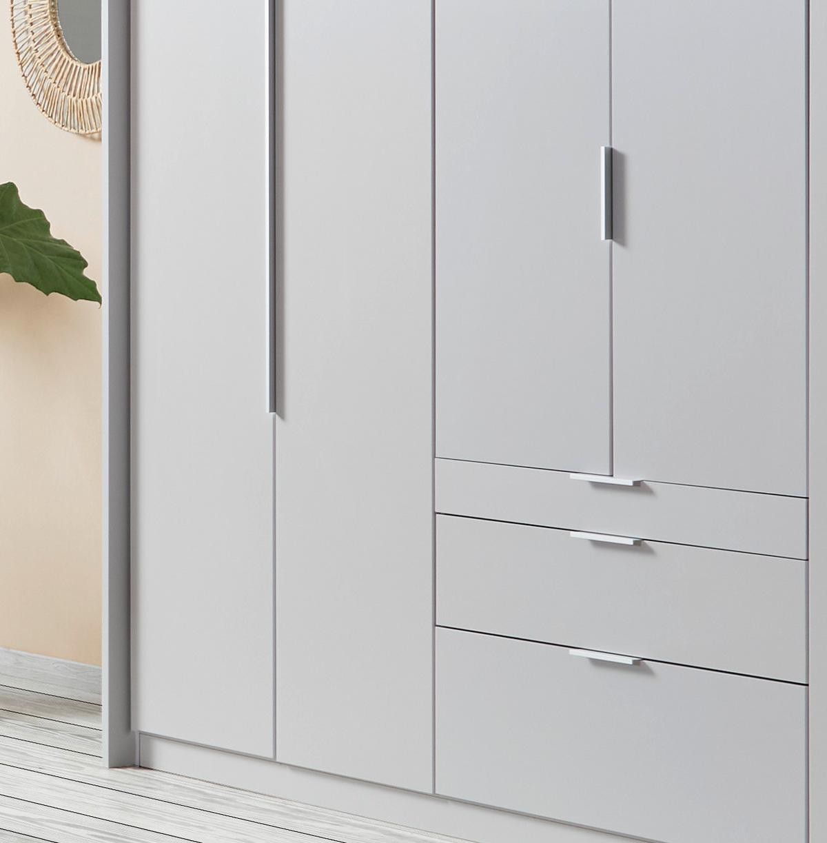 Drehtürenschrank mit Laden 271 cm Alabama, Seidengrau - Hellgrau, MODERN, Holzwerkstoff (271/229/54cm)