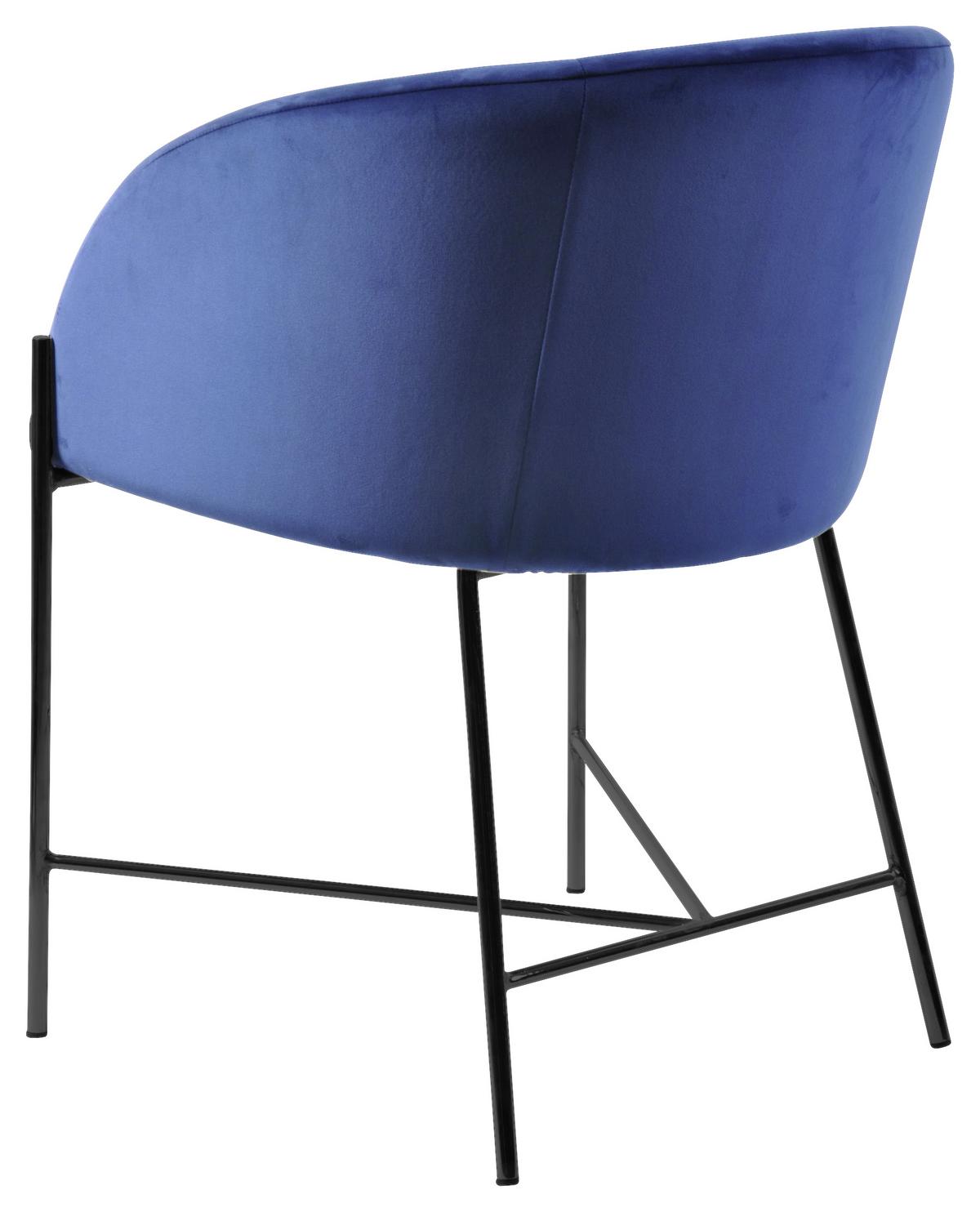 Armlehnstuhl Nelson Samtbezug Dunkelblau Gepolstert - Schwarz/Dunkelblau, Trend, Textil/Metall (56/76,5/54cm) - Carryhome