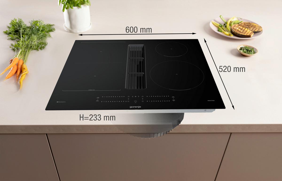 Kochfeld-dunstabzug-kombi Geh6432bscwf - Schwarz Hochglanz, MODERN, Glas (60/23,3/52cm) - Gorenje