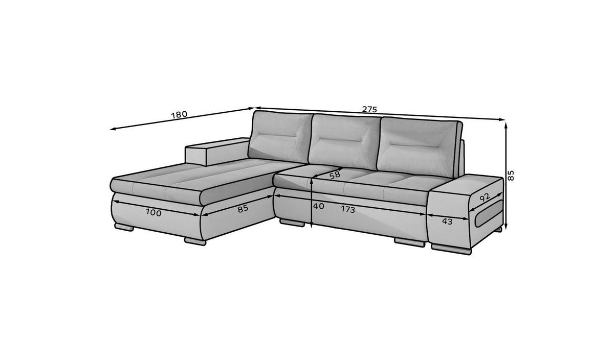 Ecksofa Ottavio Schwarz/Hellgrau S: 180x275 cm - Chromfarben/Hellgrau, Design, Textil (180/275cm) - MID.YOU