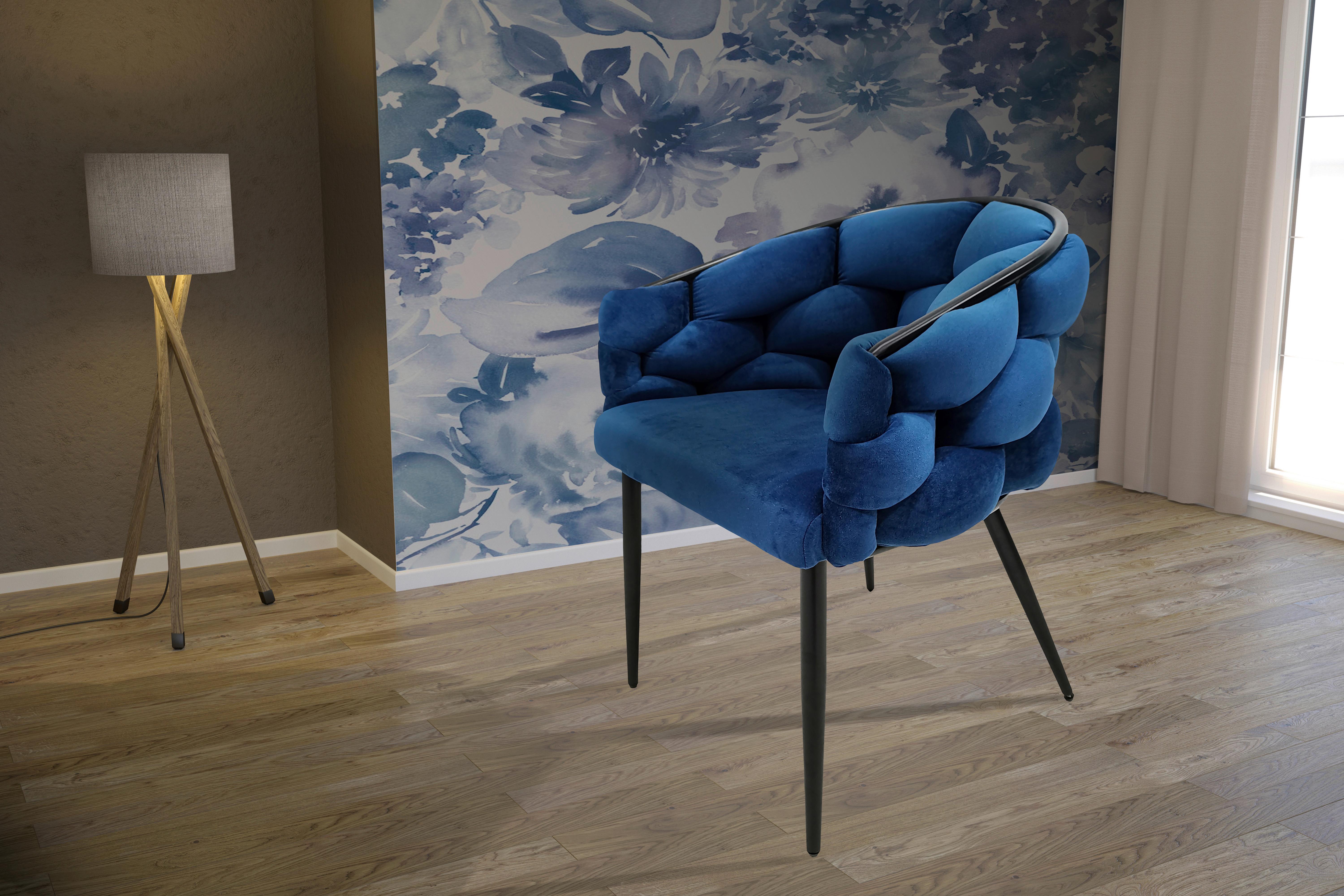Sada židlí s područkami 2ks/sada - modrá/černá, Moderní, kov/textil (65/79/61cm) - MID.YOU