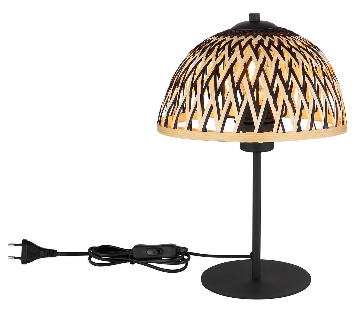 Tischleuchte 15767t - Schwarz/Naturfarben, Natur, Naturmaterialien/Metall (25/37cm) - Globo