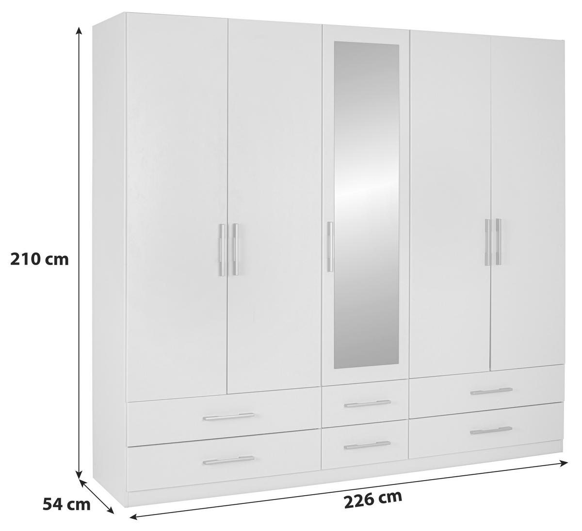 Drehtürenschrank mit Spiegel 226cm Herford Alpinweiß Dekor - Weiß, MODERN, Glas/Holzwerkstoff (226/210/54cm)