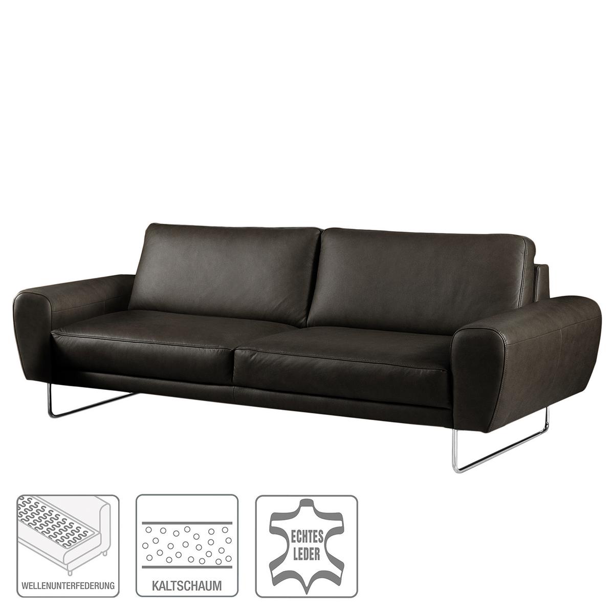 3-Sitzer-Sofa Spring Schwarz Chrom B: 207 cm - Chromfarben/Schwarz, Design, Leder (207/85/92cm) - Livetastic