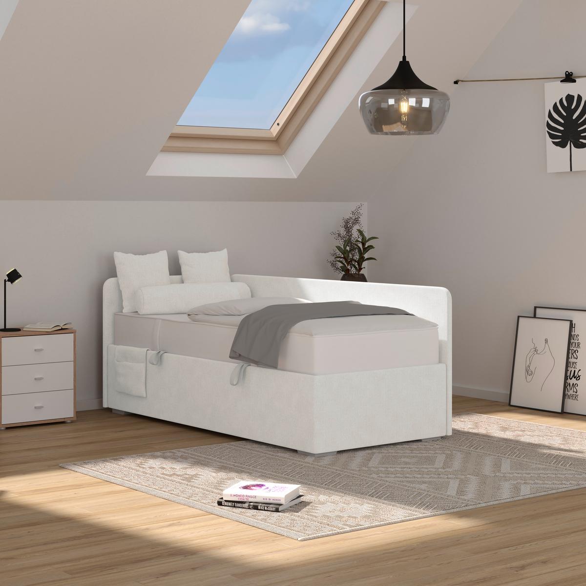 Kárpitozott Ágy Remi 90/200cm - ezüstszínű/fehér, Modern, textil/fa (90/200cm)