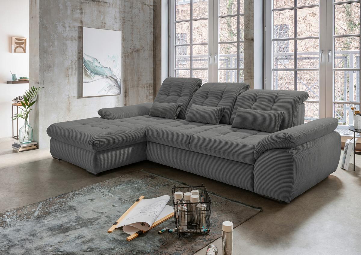 Ecksofa mit Schlaffunktion & Bettkasten Rigatti Grau - Schwarz/Grau, MODERN, Textil (184/314cm) - Livetastic