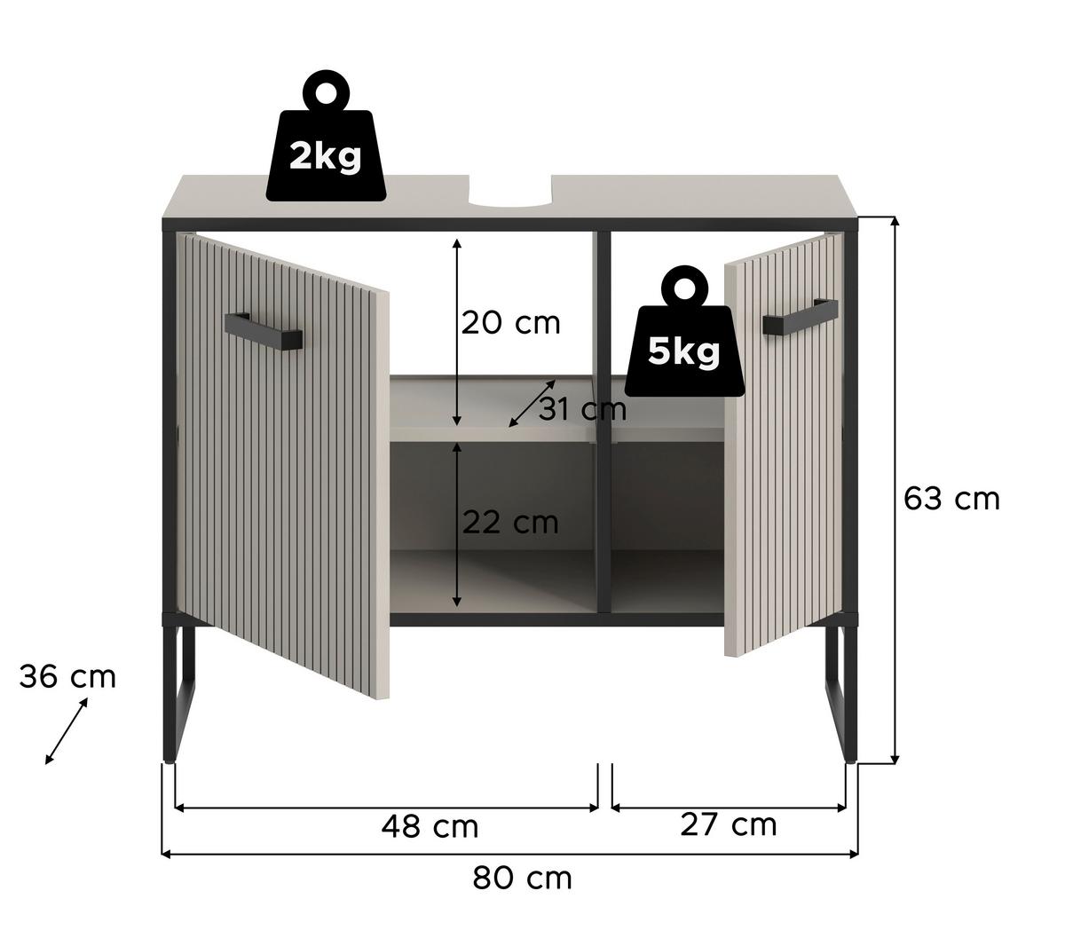 Waschbeckenunterschrank Bagno Kaschmir B: 80 Cm - Kaschmir/Schwarz, MODERN, Holzwerkstoff (80/63/36cm) - MID.YOU