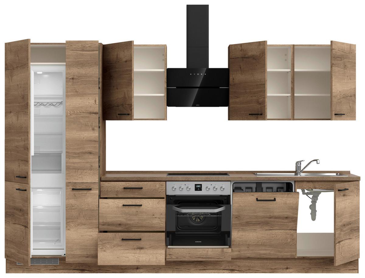 Kuchyňská linka 330 cm, dekor dub Havanna - černá/tmavý dub, Moderní, kov/kompozitní dřevo (330cm) - Nobilia