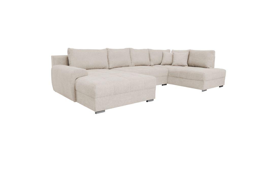 Rohová sedačka SENSO U, pravá, krémová,úl.priestor a lôžko - krémová/chrómová, Modern, drevo/textil (183/346/197cm)