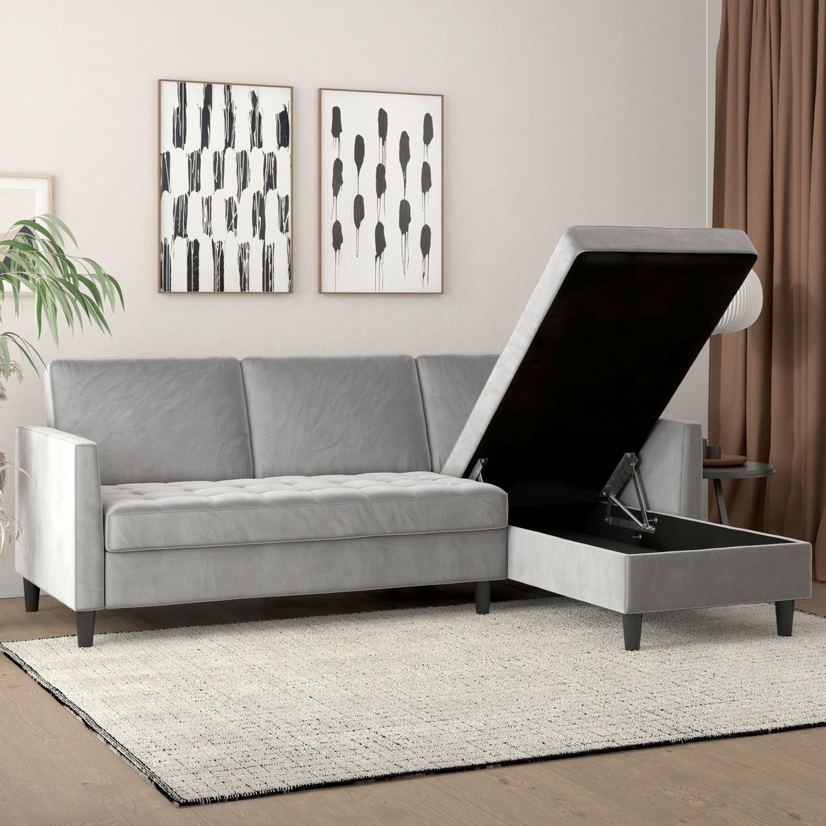 Ecksofa Palermo Grau, mit Stauraum - Schwarz/Grau, Basics, Textil (213/154cm) - Livetastic