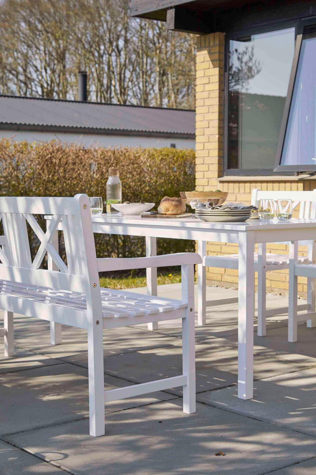 Gartentisch Rosenborg, weiß 165x80x75 cm,  Echtholz - Weiß Hochglanz, Natur, Holz (165/80/75cm) - Gardenson