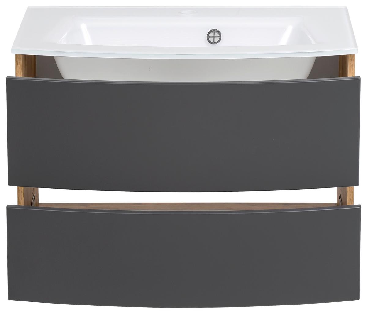 Waschbecken mit Unterschrank Kopenhagen B: 80 cm Weiß - Eichefarben/Anthrazit, KONVENTIONELL, Glas/Holzwerkstoff (80cm) - Held