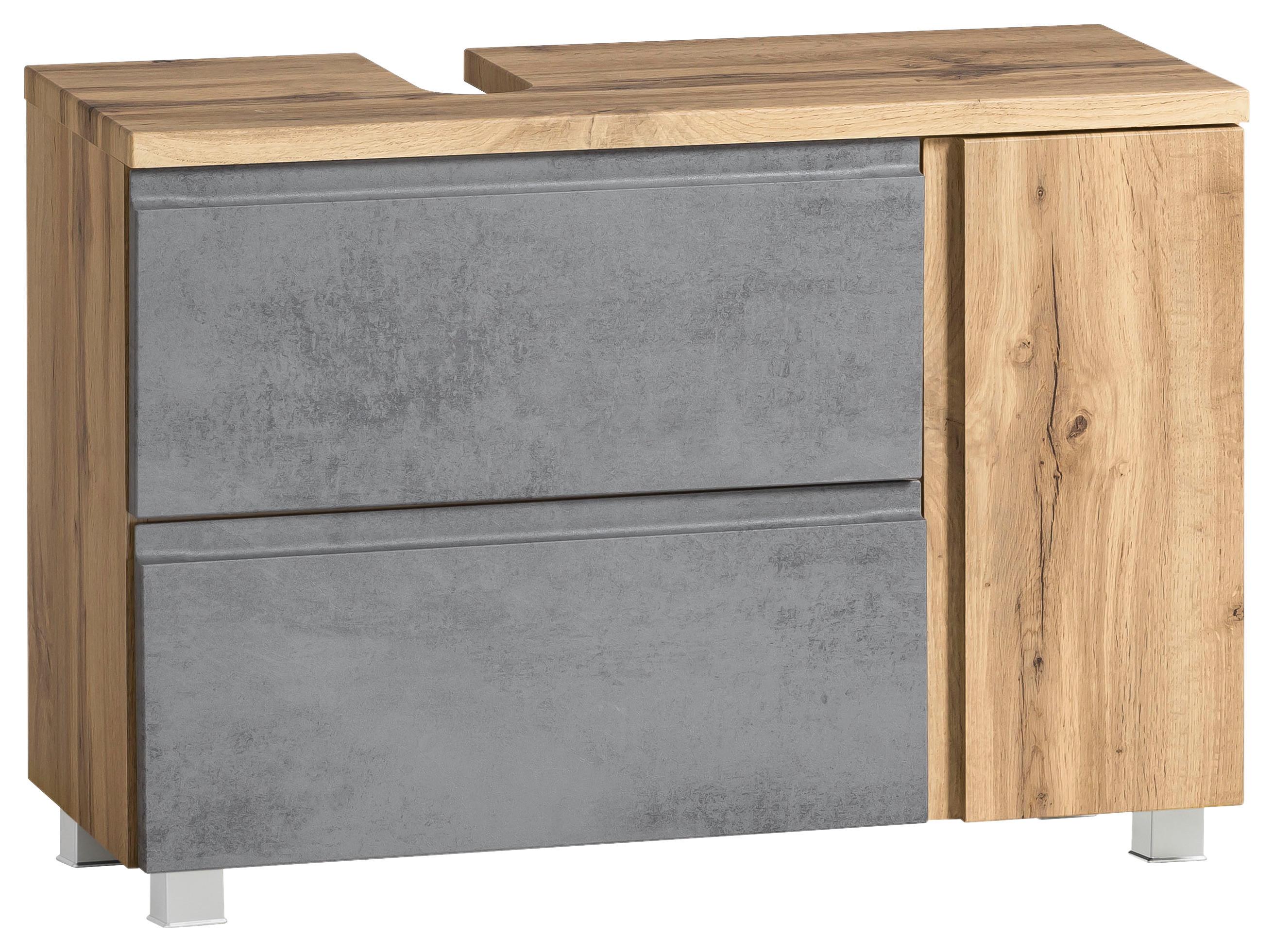 Waschbeckenunterschrank Varese B: 85 cm Hellgrau/Eiche Wotan - Eiche Wotan/Hellgrau, MODERN, Holzwerkstoff (85/56/35cm) - Held