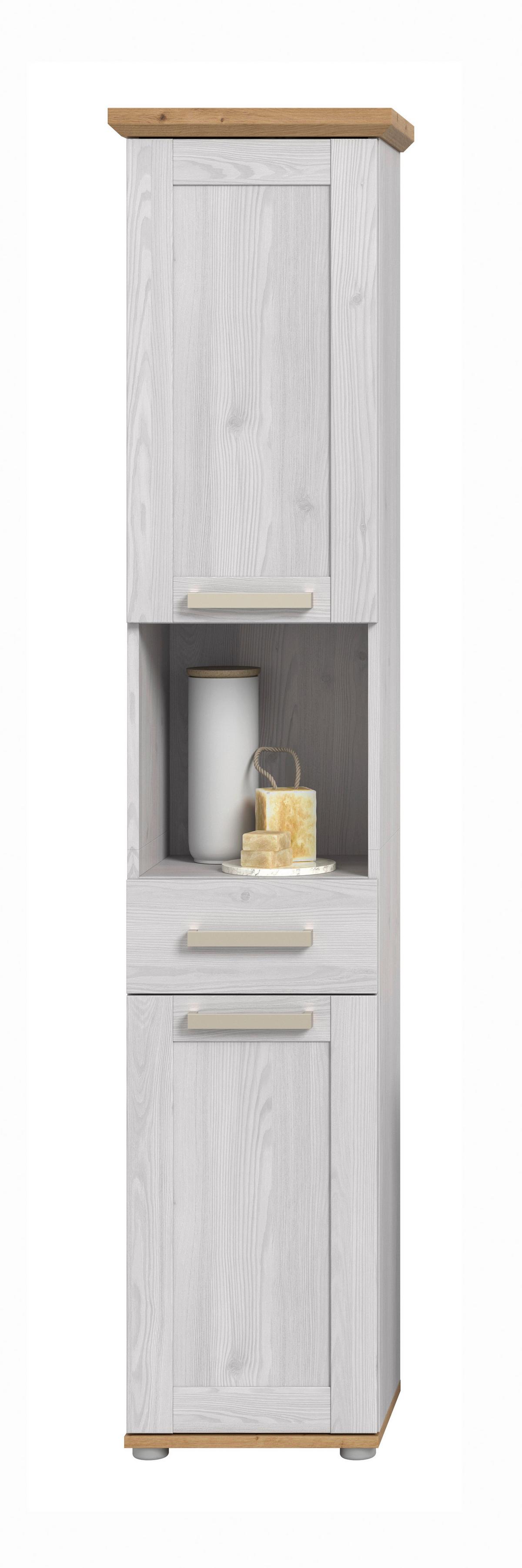 Hochschrank Verona Eiche Dekor /Lärchefarben B: 39cm - Silberfarben/Lärchefarben, Trend, Holzwerkstoff (39/187/34cm) - MID.YOU